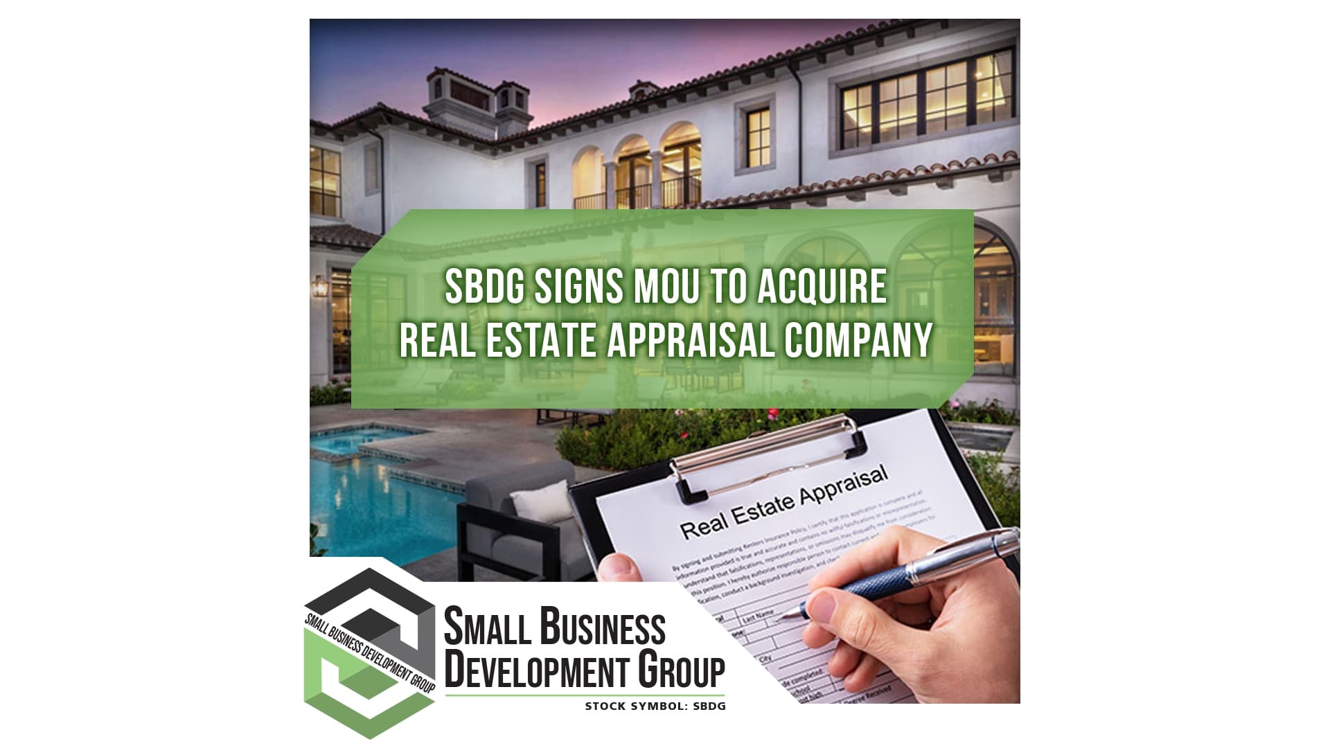 SBDG Signs MOU to Acquire Real Estate Appraisal Company