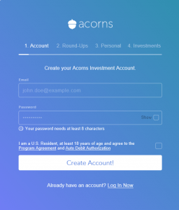 acorns create account