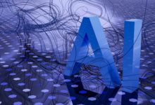 3D rendered ai text on dark digital background